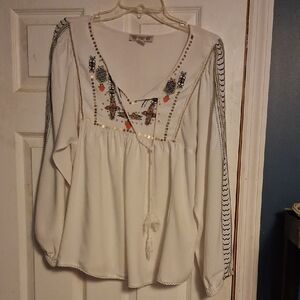 Vintage America White Embroidered Blouse